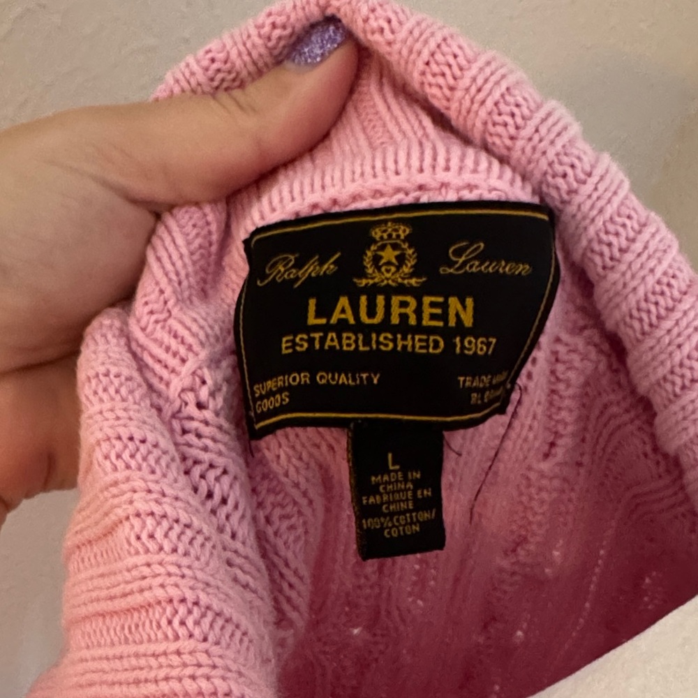 Ralph Lauren Pink V-Neck Cable Knit Sweater - Picture 4 of 4